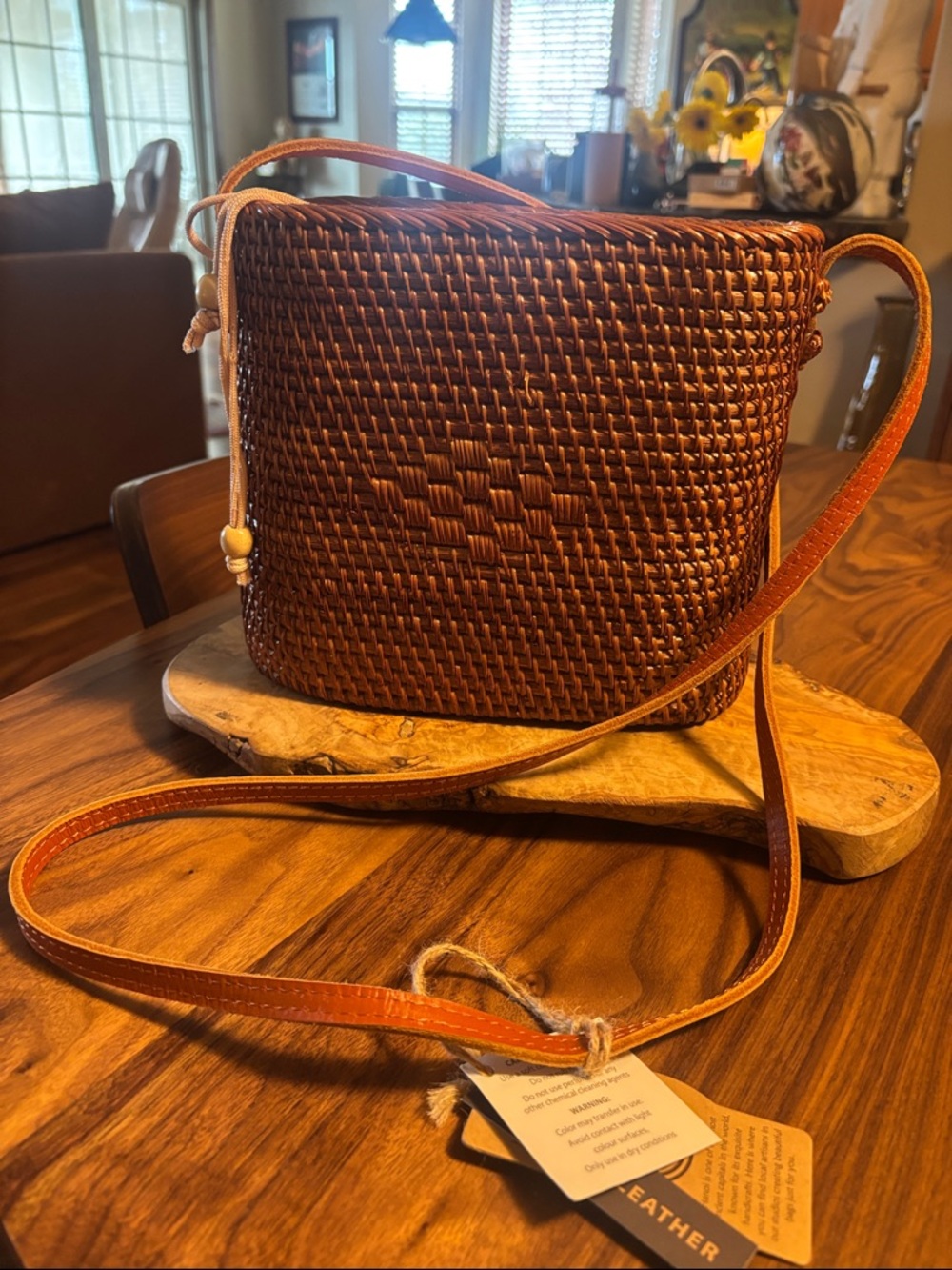 Woven Basket Crossbody Bag with crossbody leather strap